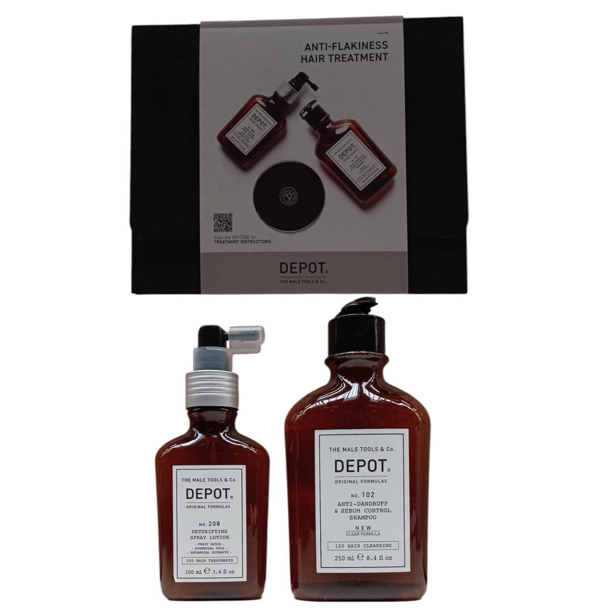 Consumer Kit C Set Depot: 100 Hair Cleansing No. 102, Botanical Complex, Hair Shampoo, Anti-Dandruff & Sebum Control, 250 ml + 200 Hair Treatments No. 208, Botanical Complex, Leave-In Scalp Treatment Lotion, For Detoxing, 100 ml