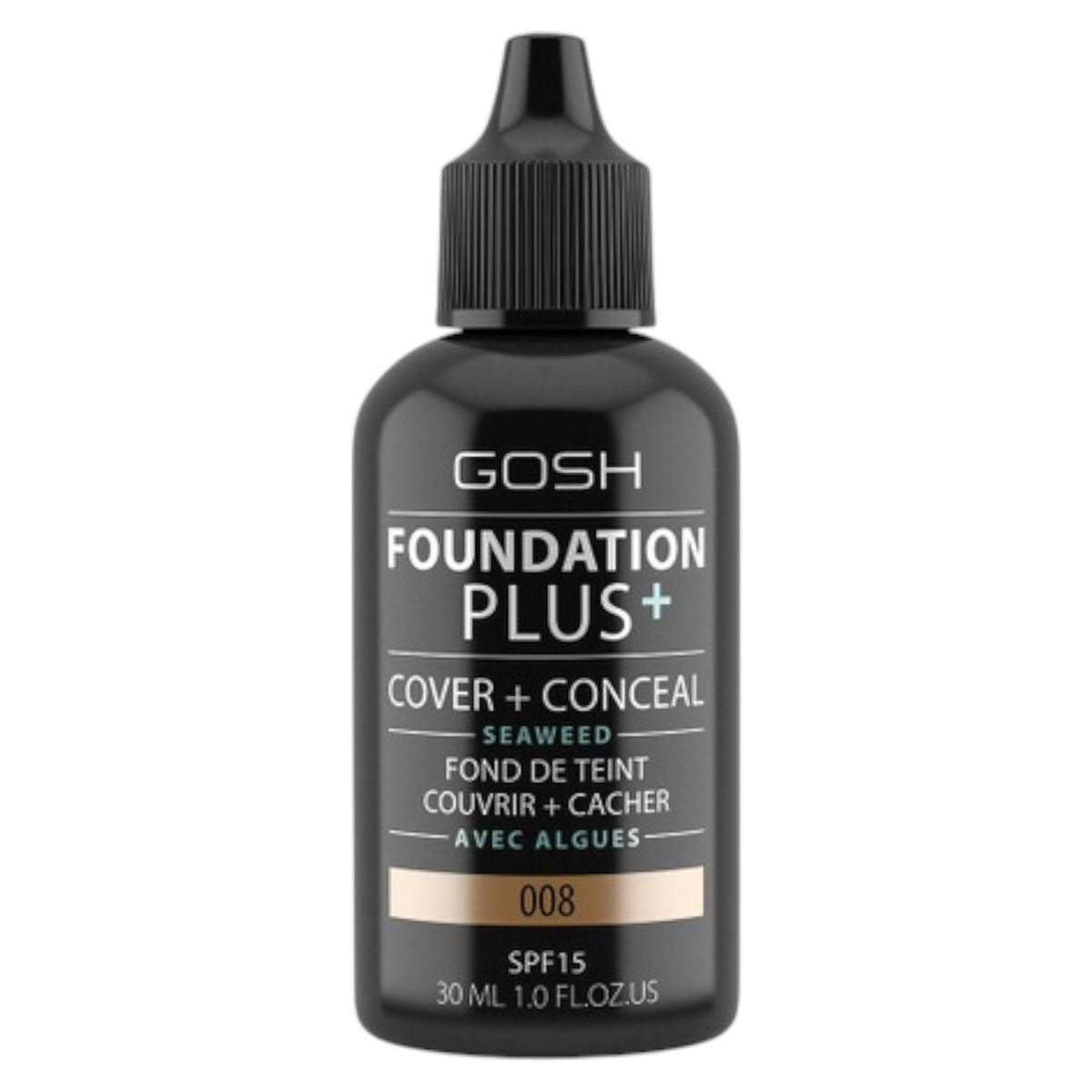 Gosh, Foundation Plus+, Cover & Conceal, Liquid Foundation, 008, Honey, SPF15, 30 ml