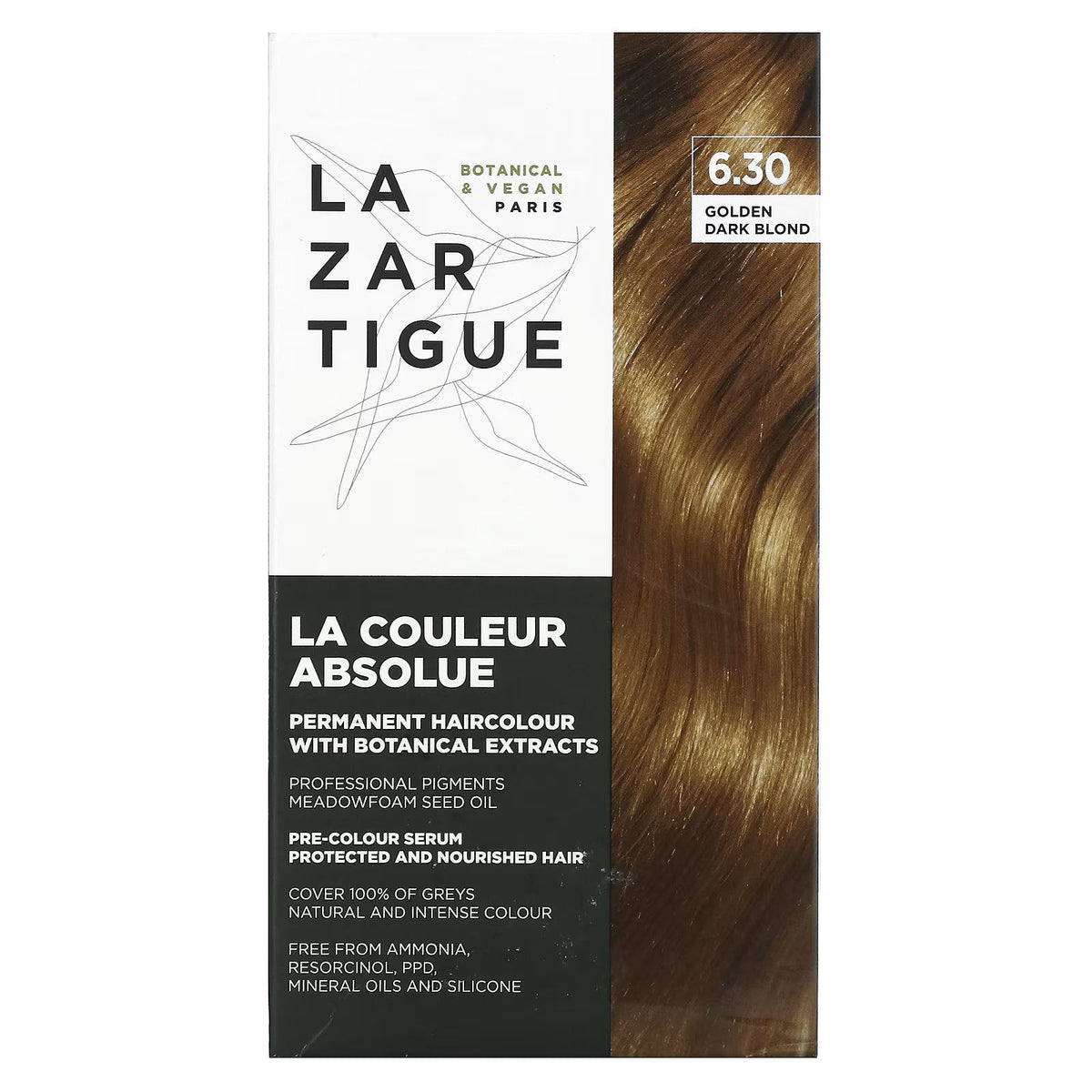 Lazartigue, La Couleur Absolue, Permanent Hair Dye, 6.30 Golden Dark Blond, 143 ml