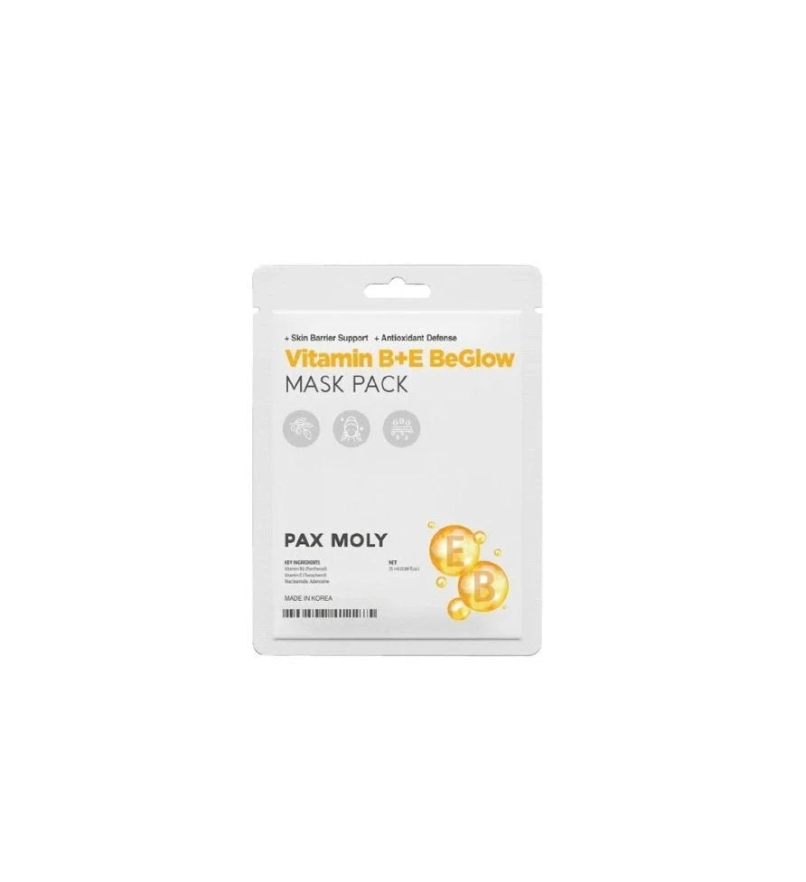 PaxMoly, Be Glow, Vitamin B+E, aufhellend & leuchtkraftverstärkend, Tuchmaske, Gesicht, Tag & Nacht, 25 ml