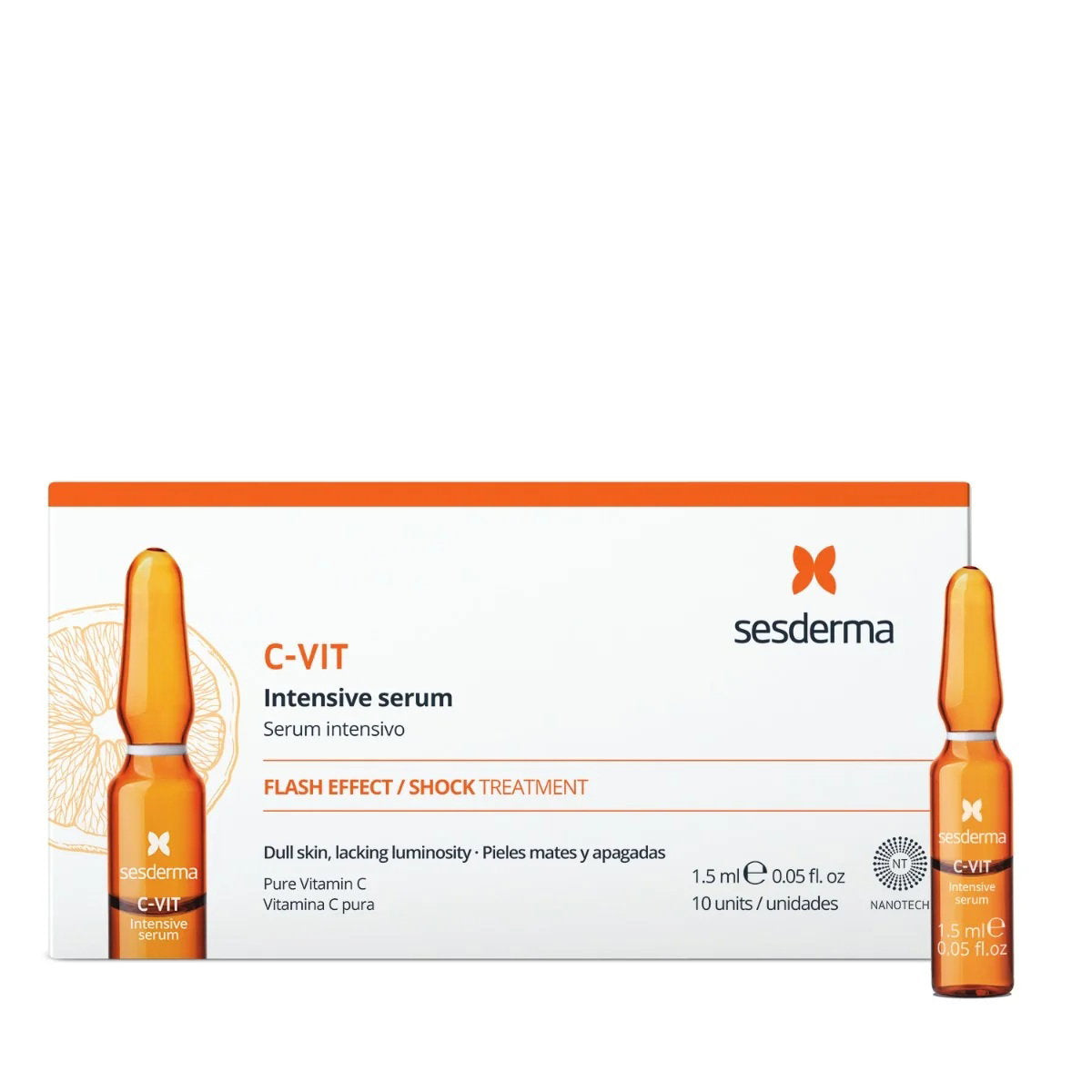 Sesderma, C-Vit, Brightening & Illuminating, Day & Night, Ampoules Treatment Serum, For Dullnes, Loss of Firmness, Loss of Elasticity, For Face, For Women, 10 pcs, 15 ml