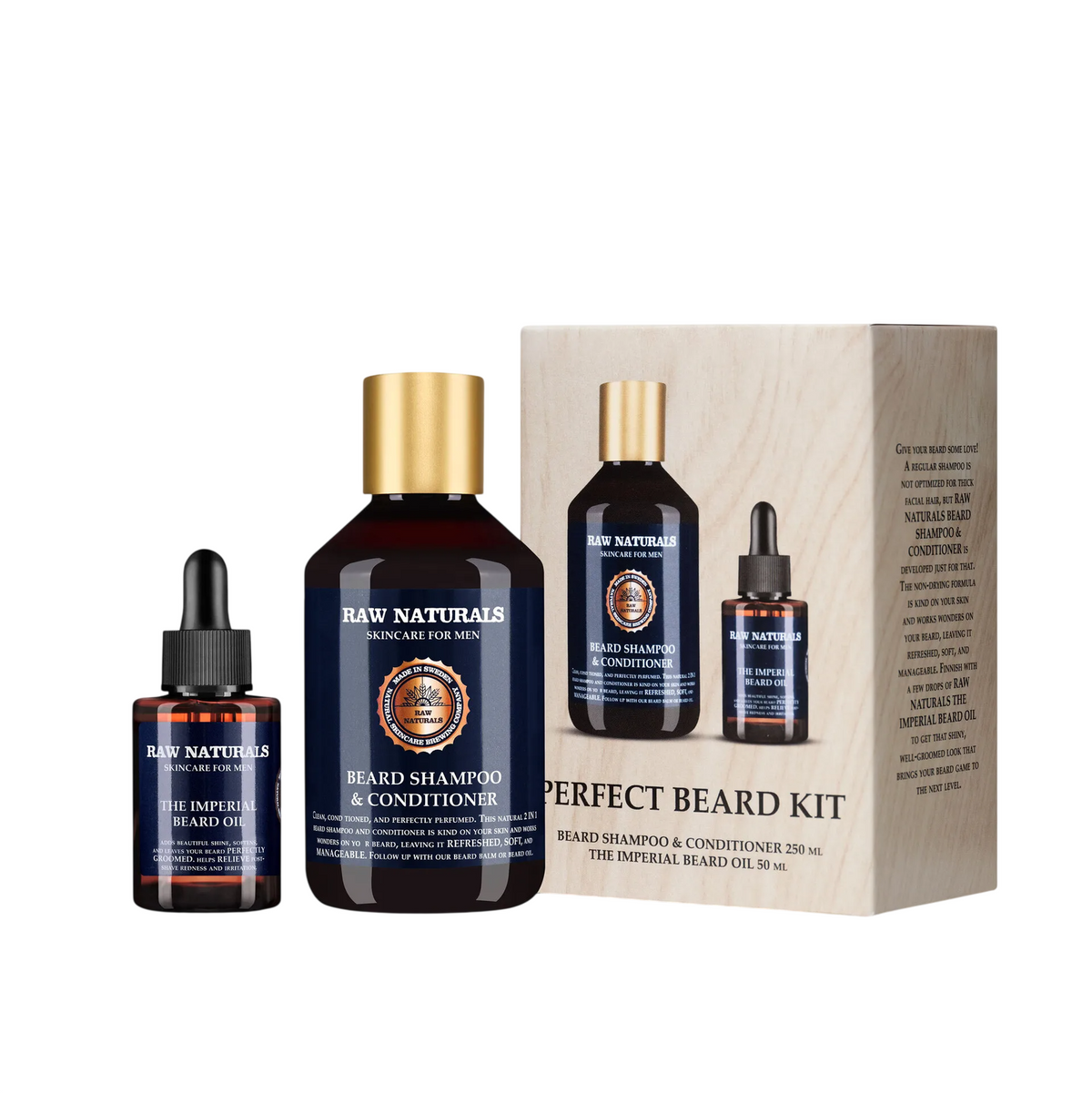 Raw Naturals Perfect Beard Kit - Set aus Shampoo, Pflegespülung & Öl 250 ml + 50 ml