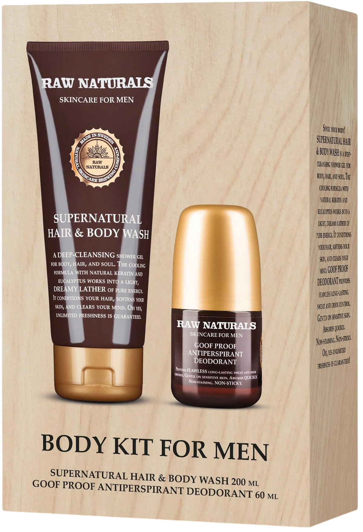 Raw Naturals Körperpflegeset für Herren: Supernatural Wash 200 ml + Goof Proof Deodorant 60 ml